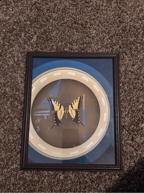 Vintage retro Framed Yellow Butterfly Wall Art - Home Wall Decor